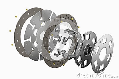 3d rendering. Spare parts for car clutch disk. Stock Photo