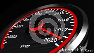 3D rendering of speedometer with 2018 closeup, on black Stock Photo