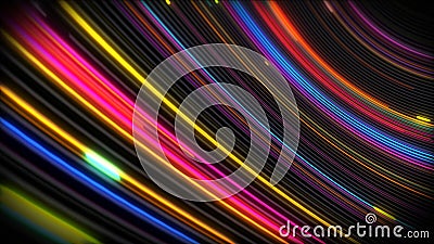 3D rendering of spiral bright vortex streams of light on a surface with lines Stock Photo