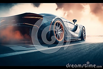 3D rendering , Sport Car Raceing on race track , Car wheel drifting , Generative Ai Stock Photo