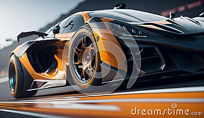 3d rendering , sport car racing on race track , car wheel drifting Stock Photo