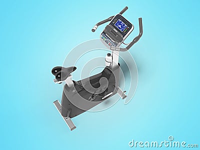 3d rendering sports trainer exercise bike with computer display on blue background with shadow Stock Photo