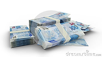 Stack of Trinidad and Tobago dollar notes isolated on white background Stock Photo