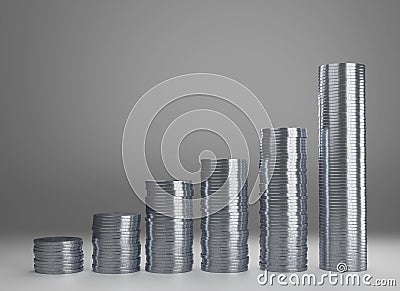 3d rendering of stacks of Bitcoins with clipping path. Cartoon Illustration