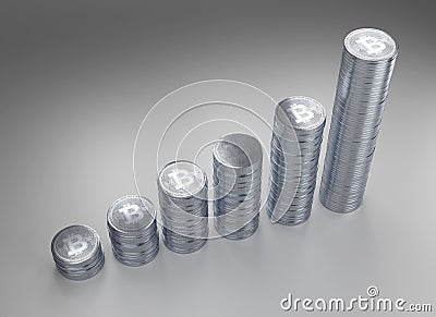 3d rendering of stacks of Bitcoins with clipping path. Cartoon Illustration