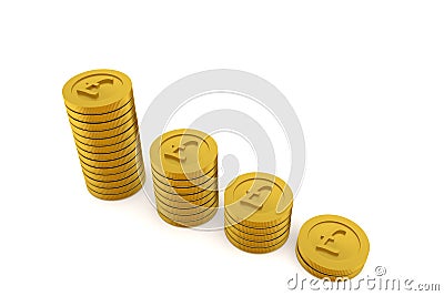 3D rendering of stacks of golden coins on white background Stock Photo