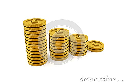 3D rendering of stacks of golden coins Stock Photo