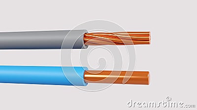 3D rendering of Standard color code for electrical wiring on a white background, Single-phase system Stock Photo