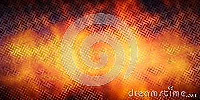 3D Rendering of a Steel Honeycomb Grid on Fire Background Stock Photo