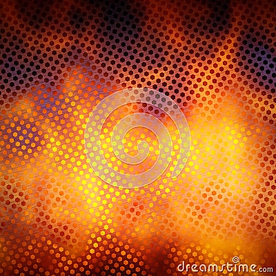 3D Rendering of a Steel Honeycomb Grid on Fire Background Stock Photo