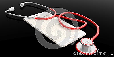 3d rendering stethoscope on a smart phone Stock Photo