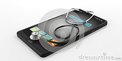 3d rendering stethoscope on a smart phone Stock Photo