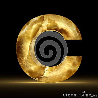 3D rendering stone onyx letter C isolated on black background. Signs and symbols. Alphabet luminous gemstone. Textured materials Stock Photo