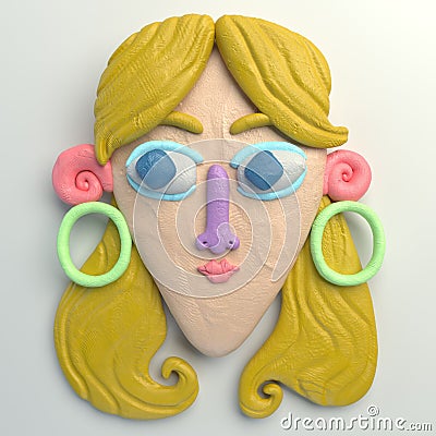 3d rendering of stylized cartoon head. Colorful plasticine figure. Stock Photo