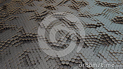 3D rendering of a surface consisting of many hexagons. Background image with blurring depth of field, for screensavers on the Stock Photo