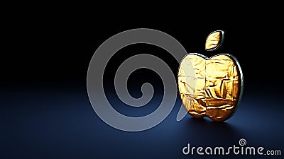 3d rendering symbol of apple wrapped in gold foil on dark blue background Stock Photo