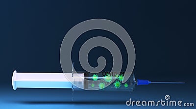 3D rendering of a syringe that is injected into a corona virus Stock Photo