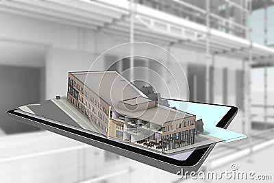 3D rendering tablet with building Stock Photo