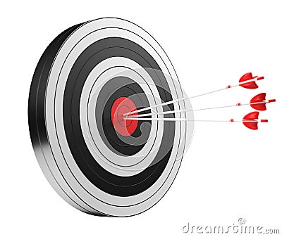 3D rendering target black white and red target with arrows Stock Photo