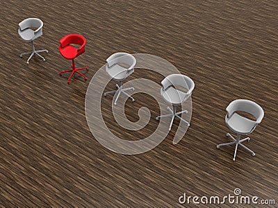 3D rendering - target place in chair linear array Cartoon Illustration