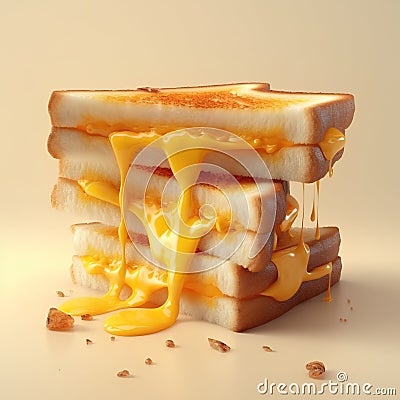 3d rendering of a tasty sandwich with melted cheese on a yellow background Stock Photo