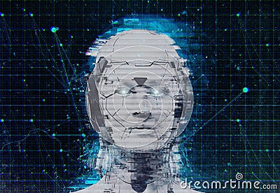 Technology Robot sci-fi woman Cyborg android background -Humanoid Artificial intelligence wallpaper-3D render Stock Photo