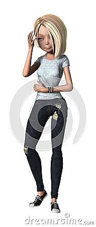 3D Rendering Teenager Girl on White Stock Photo