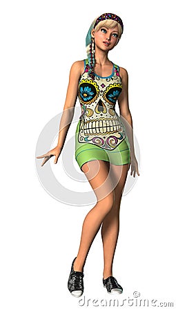 3D Rendering Teenager Girl on White Stock Photo