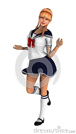 3D Rendering Teenager Schoolgirl on White Stock Photo