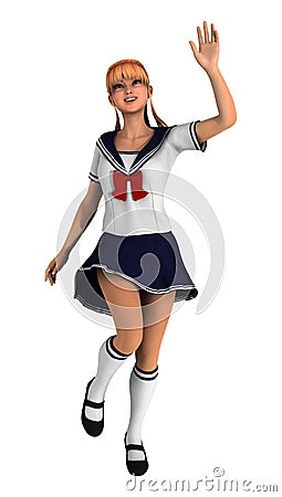 3D Rendering Teenager Schoolgirl on White Stock Photo