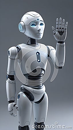 3D rendering of a thoughtfully posed AI robot with precise detailing Stock Photo