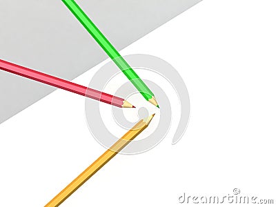 3d rendering of three coloured pencils on a multicoloured background Stock Photo