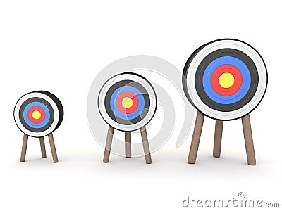 3D Rendering of three different sized targets Stock Photo