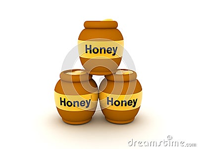 3D Rendering of three jars of honey Stock Photo