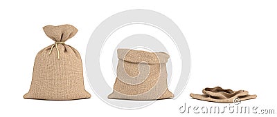 3d rendering of three money bags, one full, one open and one empty. Stock Photo