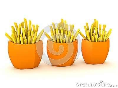 3D Rendering of three servings of french fries Stock Photo