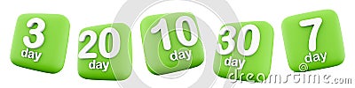 3d rendering three, seven, ten, twenty, thirty day to go last countdown icon set. 3d render three, seven, ten, twenty Stock Photo