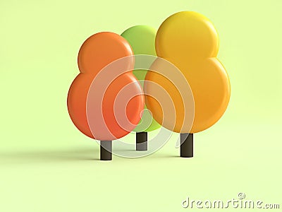 3d rendering three tree minimal cartoon style fall/autumn season colorful leaf nature cartoon style Stock Photo