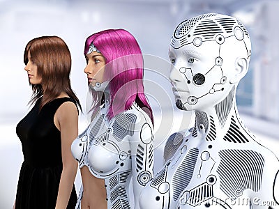 3D rendering of the evolution of female robots Stock Photo