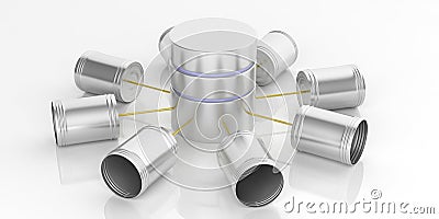 3d rendering tin cans telephone and database Stock Photo