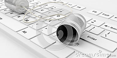 3d rendering tin cans telephone on a keyboard Stock Photo