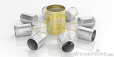 3d rendering tin cans telephone network Stock Photo