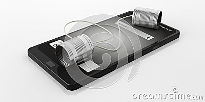 3d rendering tin cans telephone on a smart phone Stock Photo