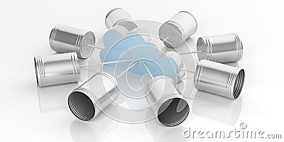3d rendering tin cans telephone and storage cloud Stock Photo