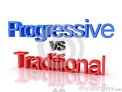 3D Rendering of Traditional vs Progressive text Stock Photo