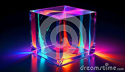 3d rendering of transparent cube with luminous colorful lines Stock Photo