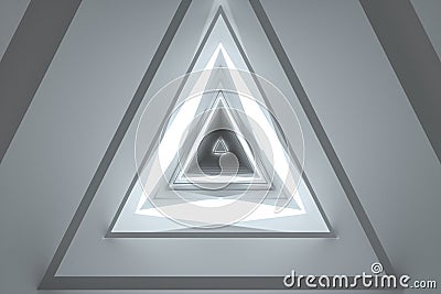 3d rendering, triangle tunnel with glowing lines background Cartoon Illustration