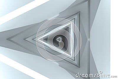 3d rendering, triangle tunnel with glowing lines background Cartoon Illustration