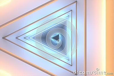 3d rendering, triangle tunnel with glowing lines background Cartoon Illustration