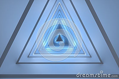 3d rendering, triangle tunnel with glowing lines background Cartoon Illustration